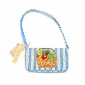 Viral Striped Vegetable Basket Beaded Bag NWT